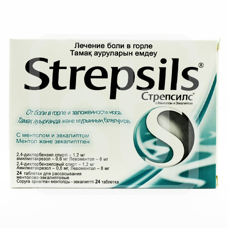 Стрепсилс таблетки для рассасывания с ментолом и эвкалиптом 24шт