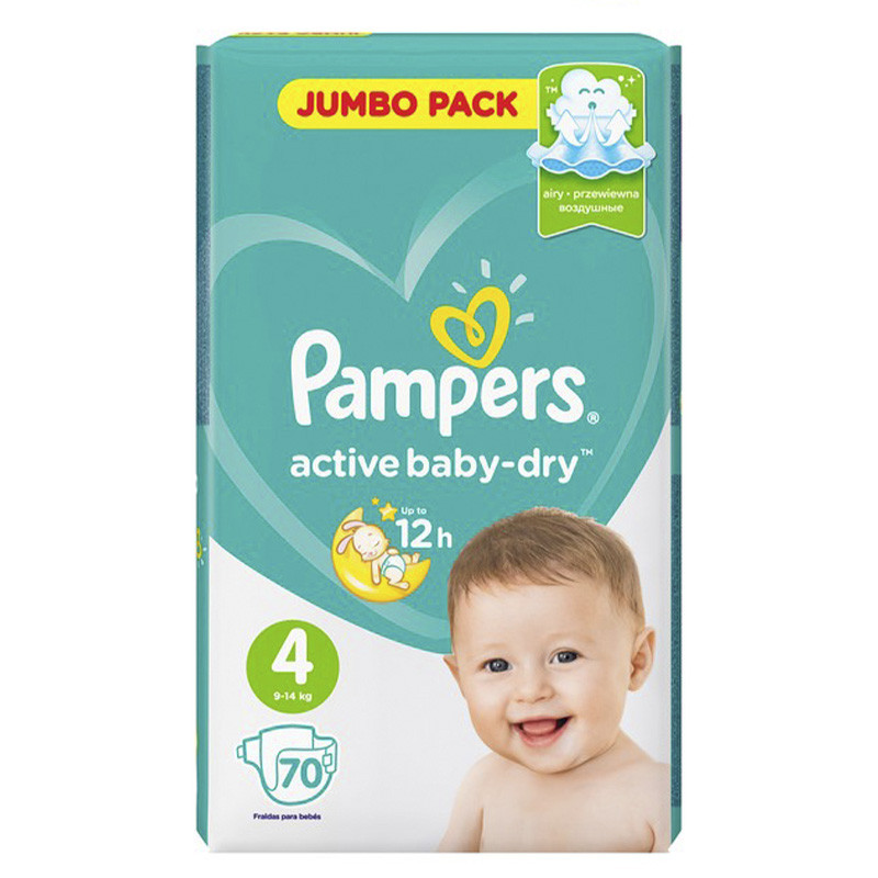 Подгузники Pampers active baby-dry 4 (9-14кг) 70шт