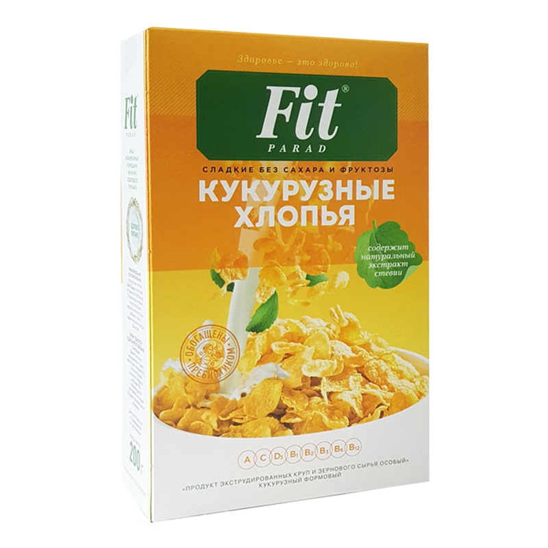 Кукурузные хлопья 200г с экстрактом стевии коробка Fit parad