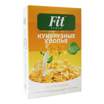 Кукурузные хлопья 200г с экстрактом стевии коробка Fit parad