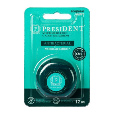 Зуб.нить President Antibacterial с хлоргексидином 50м арт.201