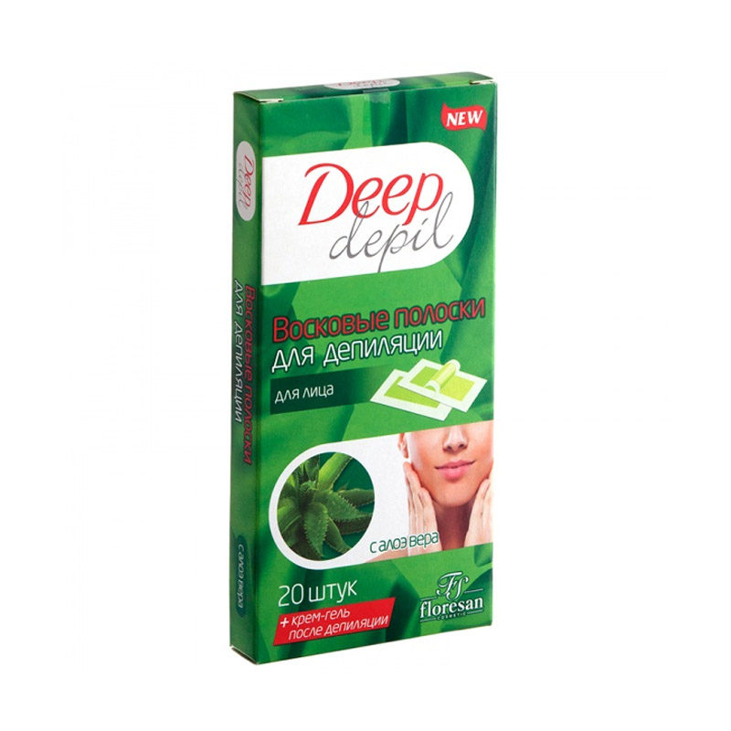 Восковые полоски для депиляции лица с алоэ вера + витамин Е Deep Depil 20 шт