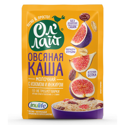 Каша овсяная молочная с изюмом и инжиром 40г 1саше Ол'лайт