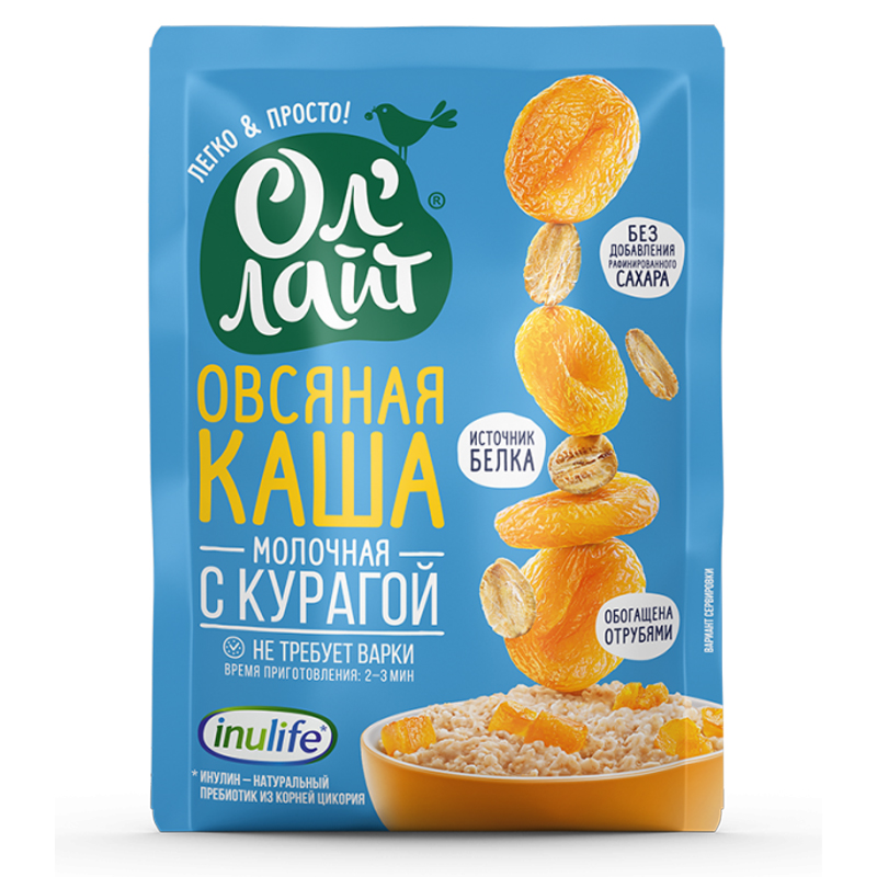 Каша овсяная молочная с курагой 40г 1саше Ол'лайт