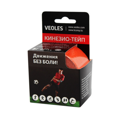 Veoles Кинезио-тэйп с усил.фиксацией, 5см х 5м  1шт рулон оранжевый