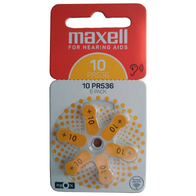 Батарейки MAXELL 10  PR70 A 6BS на слуховой аппарат 6шт /34531