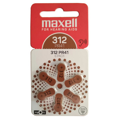 Батарейки MAXELL 312  PR41 A 6BS на слуховой аппарат 6шт /34524