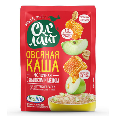 Каша овсяная молочная с яблоком и медом 40г 1саше Ол'лайт