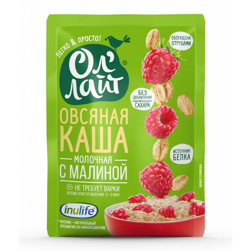 Каша овсяная молочная с малиной 40г 1саше Ол'лайт