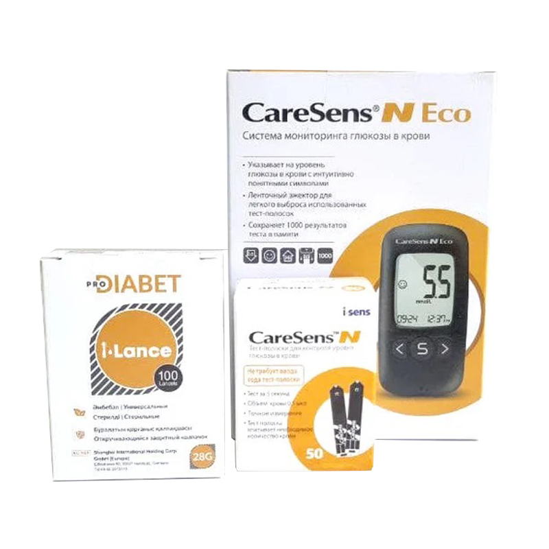 Набор Глюкометр Caresens N Eco + 1уп тест полоски+1уп ланцета