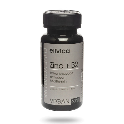 Elivica БАД «Цинк и Витамин В2 (Zinc with Vitamin B2)», 150 мл - 60 капсул