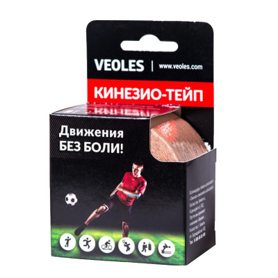 Veoles Кинезио-тэйп с усил.фиксацией, 5см х 5м  1шт рулон коричневый /03593