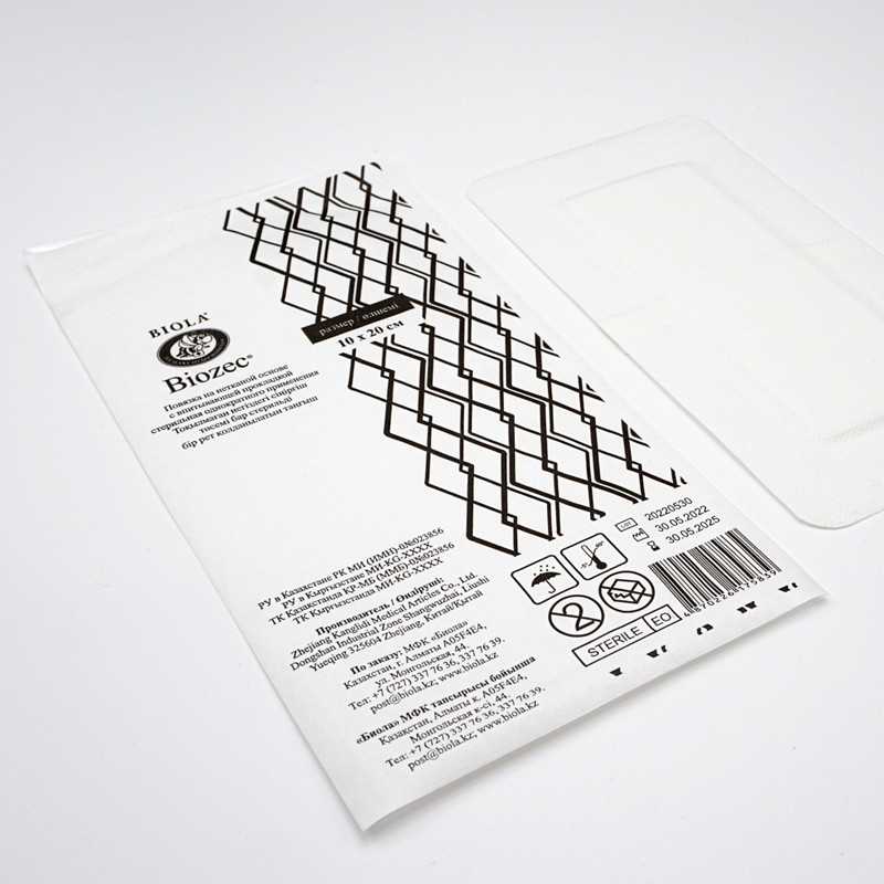 Повязка Biozec 10см х 20см на нетканой основе, стерильная с впитывающей прокладкой