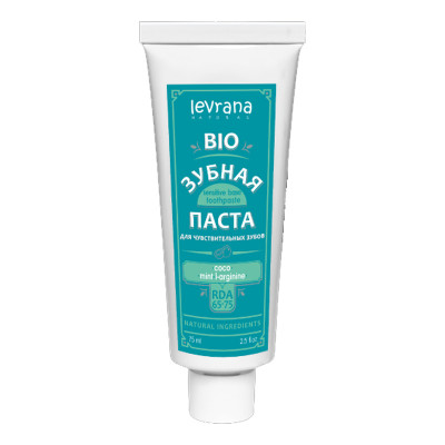 Levrana Зубная паста био для чувствительных зубов «Сoco&mint&l-arginine» с кокосовым маслом и л-аргинином, 75 мл