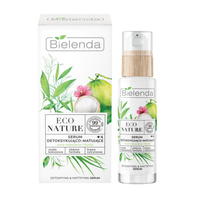 ECO NATURE - Сыворотка для лица матирующая и детоксицирующая - Кокосовая вода + зеленый чай + лимонная трава, 30 мл