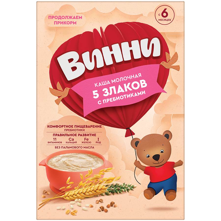 Каша Винни молочная 5 злаков с пребиотиками 200г