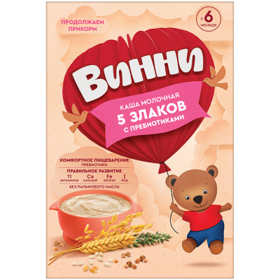 Каша Винни молочная 5 злаков с пребиотиками 200г