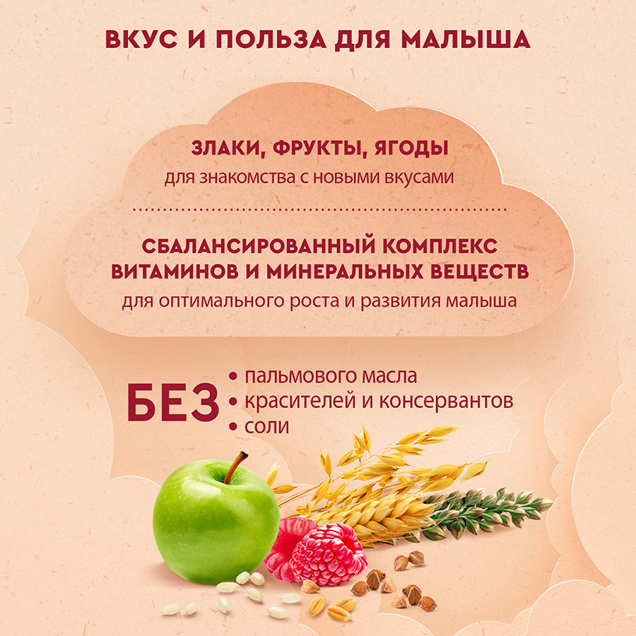 Каша Винни молочная 5 злаков с яблоками и малиной 200г