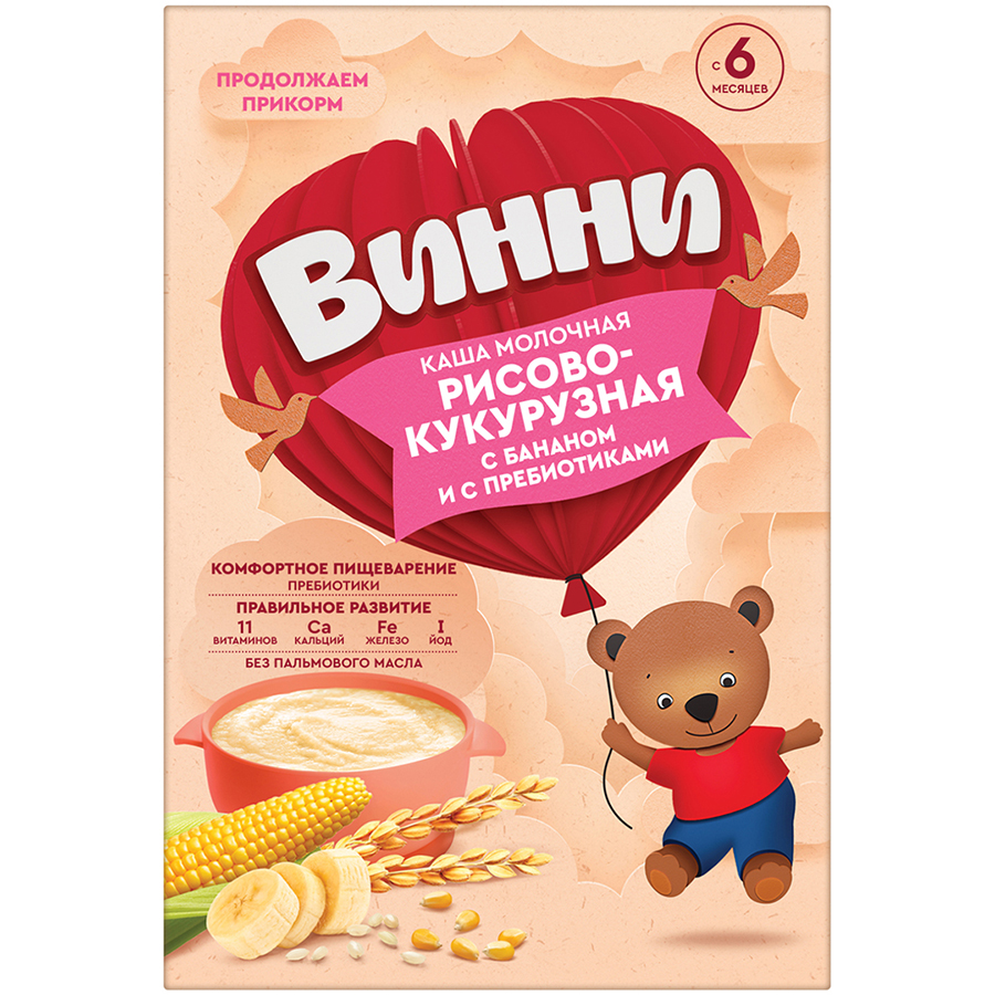 Винни каша молочная рисово-кукурузная с бананом и пребиотиками 200г