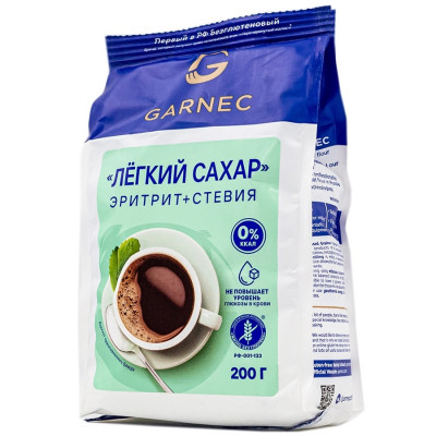 GARNEC подсластитель Легкий сахар Эритрит+Стевия 200гр