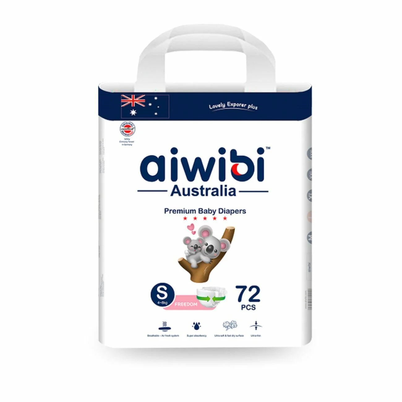 Подгузники Aiwibi Premium Little Sleeper размер S (4-8 кг) 72 шт
