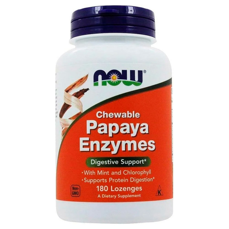 NOW Папайя фермент  (Papaya Enzymes) №180 жеват табл.