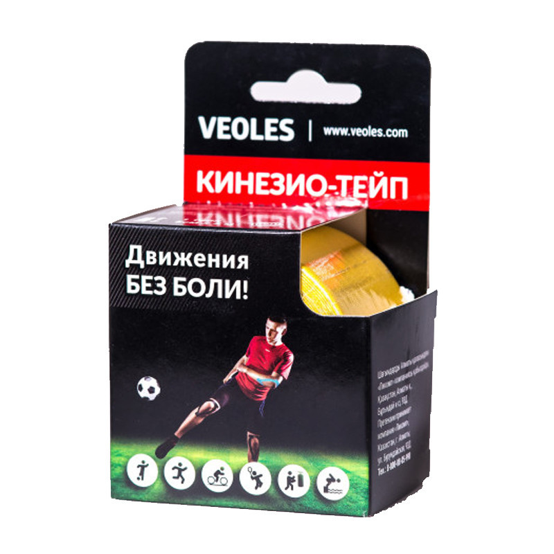 Veoles Кинезио-тэйп с усил.фиксацией, 5см х 5м  1шт рулон желтый