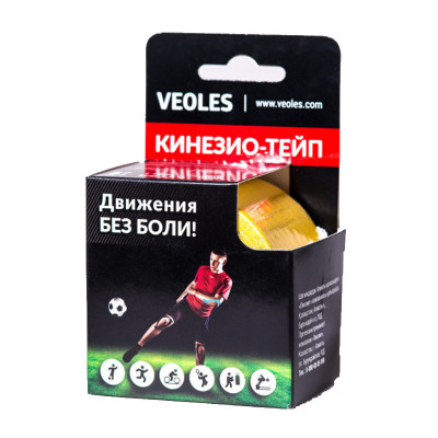 Veoles Кинезио-тэйп с усил.фиксацией, 5см х 5м  1шт рулон желтый