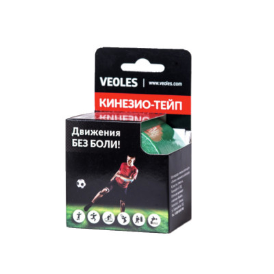 Veoles Кинезио-тэйп с усил.фиксацией, 5см х 5м  1шт рулон зеленый