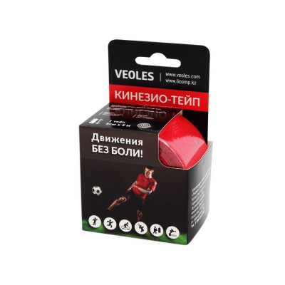 Veoles Кинезио-тэйп с усил.фиксацией, 5см х 5м  1шт рулон красный