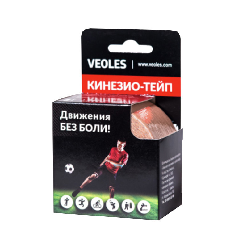 Veoles Кинезио-тэйп с усил.фиксацией, 5см х 5м  1шт рулон коричневый