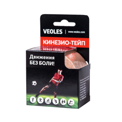 Veoles Кинезио-тэйп с усил.фиксацией, 5см х 5м  1шт рулон коричневый