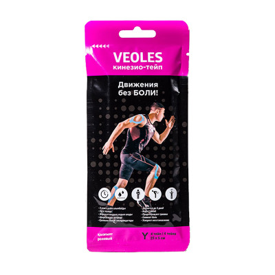 Veoles Кинезио-тэйп с усил.фиксацией, 5см х 1м  1шт Розовый