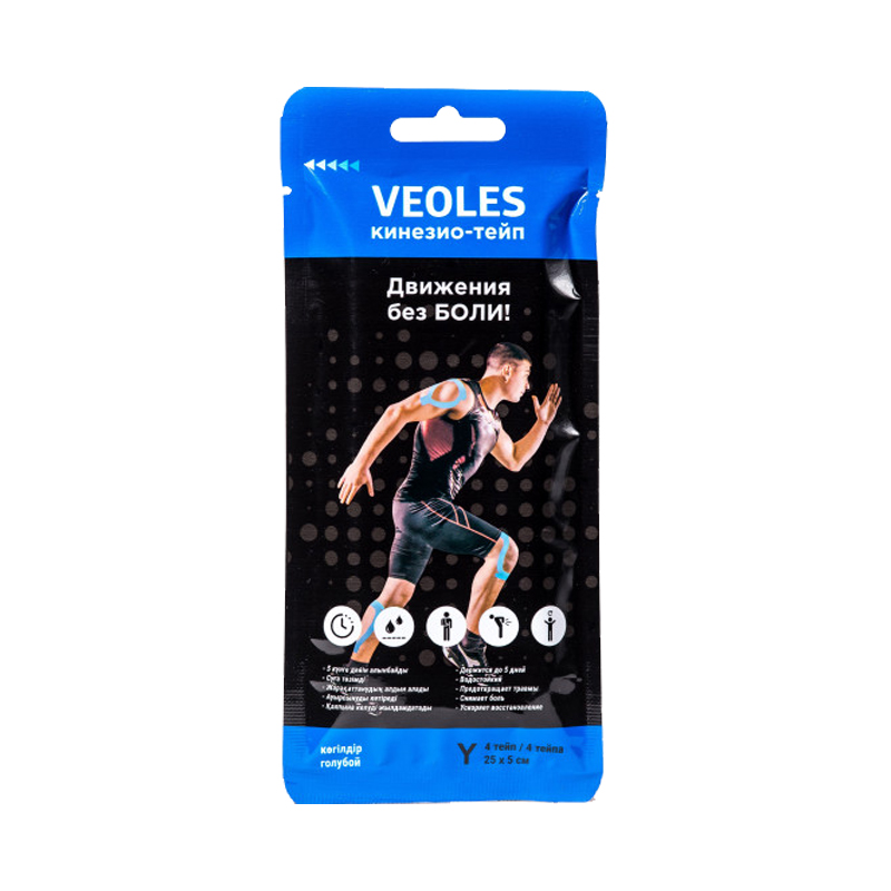 Veoles Кинезио-тэйп с усил.фиксацией, 25смх5см Y 4шт Голубой /03425