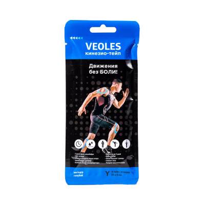Veoles Кинезио-тэйп с усил.фиксацией, 25смх5см Y 4шт Голубой /03425