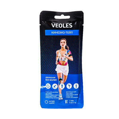 Veoles Кинезио-тэйп с усил.фиксацией, 5см х 1м  1шт Голубой