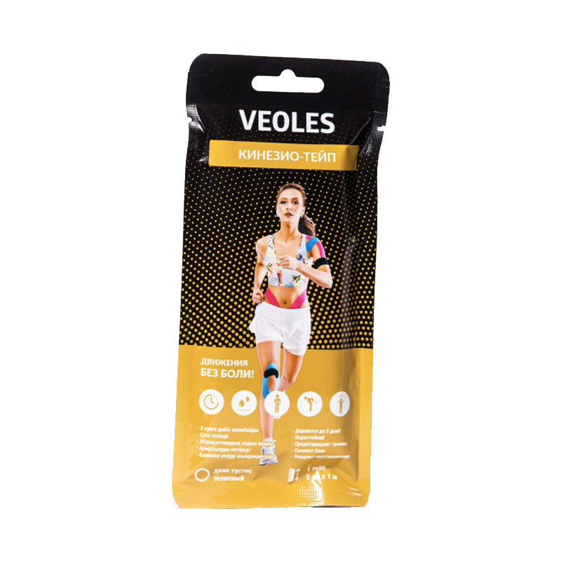 Veoles Кинезио-тэйп с усил.фиксацией, 5см х 1м  1шт Телесный