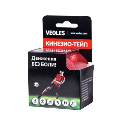 Veoles Кинезио-тэйп с усил.фиксацией, 5см х 5м  1шт рулон красный /03630