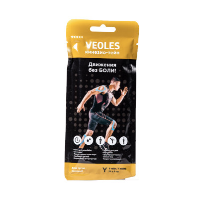 Veoles Кинезио-тэйп с усил.фиксацией, 25смх5см Y 4шт Телесный
